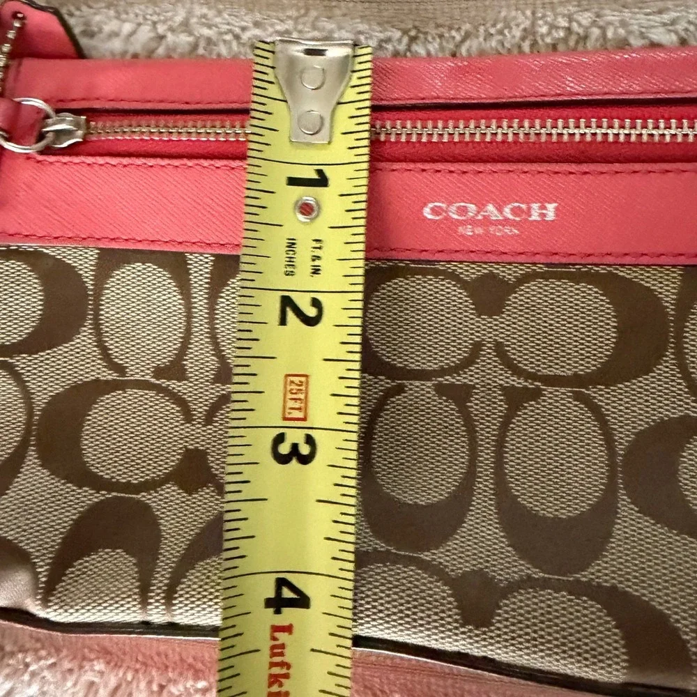 Coach Signature Canvas Saffiano Leather Wristlet Coral Pink Khaki 52860 - Picture 10 of 15